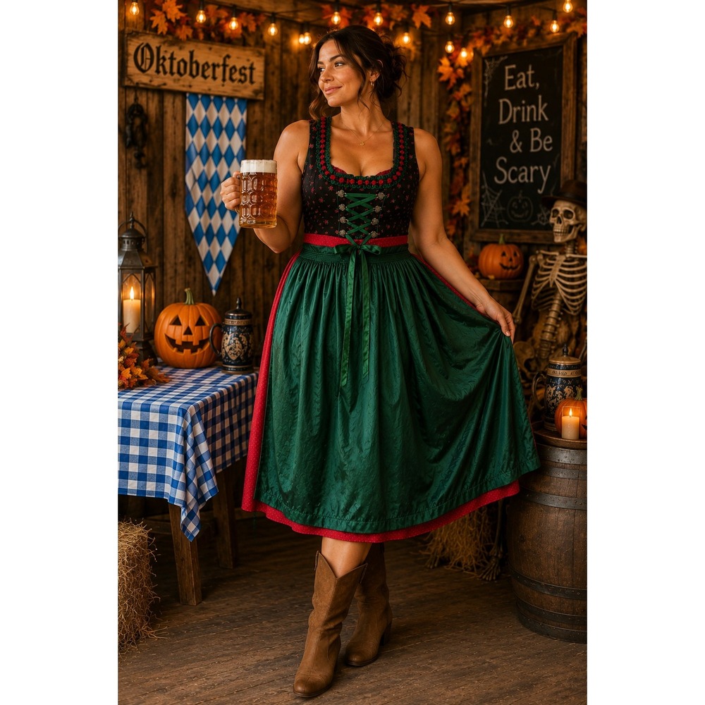 Landhaus C&A Naturally Womens Dirndl Dress Black Red Green Floral Oktoberfest